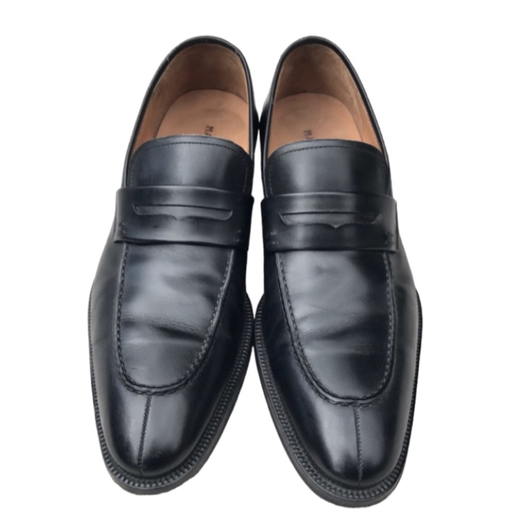 EUC Magnanni Split Toe Black Leather Slip On Penny Loafers Men’s Size 9.5 M